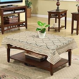Kuber Industries Argyle Printed Rectangular Cotton 4 Seater Center Table Cover (Cream)-44KM023-37