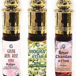 GARGI CREATION COMBO OF WORSHIP SPECIAL GULAB, KESAR CHANDAN, MOGRA ATTAR ROLL ON LONG LASTING FRAGNANCE PACK OF 18 ML. Floral Attar-50