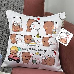 Bubu Dudu Cushion Love Gift for Birthday | Gift for Wife Cushion Cover with Filler AT-29-23