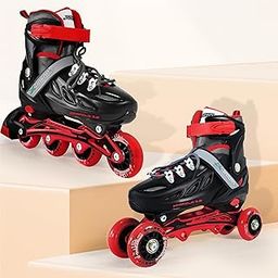 Jaspo Sparkle 2.0 Convertible & Adjustable Inline/Quad Roller Skates, 2-in-1 Design,Aluminium Chassis, 70Mm Pu 85A Wheels, PVC Shoe,for Kids & Youth (Red/Black, M (20 to 24 Cms))-image-67