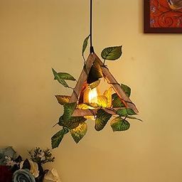 Homesake Vintage Triangle Wooden Pendant Light with Filament Bulb & Artificial Green Leaves, Decorative Hanging Lamp for Home, Bedroom, Living Room, Dining Area, Rustic & Modern Design(Natural)-image-31
