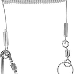 1.4M Retractable Steel Wire Coiled Lanyard Safety Rope with Swivel Carabiner-image-8