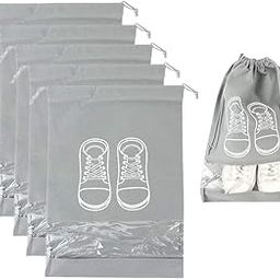 Portable Waterproof Shoes Storage Bags, Shoes Organizer Non-Woven Travel Portable Bag, Hanging Bag, Dust & Dirt Resistant Transparent Window Travel Shoes Bag 27*36 Cm (Grey, Pack of 5)-image-79