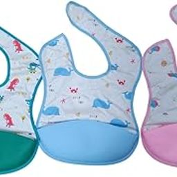 BabyGo Silicone Baby Pocket Waterproof Apron Bibs, Washable & Reusable, Non Messy Easy Cleaning, Adjustable Neckline with Buttons (Set Of 3)-image-112