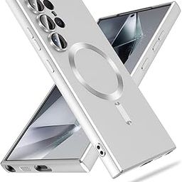 DIZORO Samsung S24 Ultra Case, Compatible with Mag Safe, Matte Luxury Metallic Luster Flexible TPU Wireless Charging Shockproof Case with Camera Protector (.Silver)-image-3