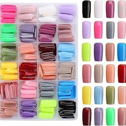 Massmot 24 Color Press On Nails Sets, 576Pcs Glossy Colored Straight Fake Nails, Full Cover Artificial Fingernails Acrylic Tips Manicure Design Decor for Women Girls DIY Nail (Medium Long Square)-image-67