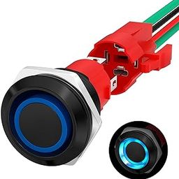Joinfworld 20A 12V Push Button Switch Latching 19MM Pushbutton Switch with 12 Volt Blue Led Waterproof ON Off Switch 20 Amp Heavy Duty for Marine Boat Truck Car Motorcycle-25