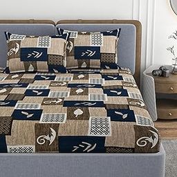 VOMZER 320 TC 100% Pure Cotton All Around Elastic Fitted Bedsheets King Size, Premium Fitted Bedsheets King Size for Double Bed with 2 Pillow Covers, Size- 78” x 72”-image-9
