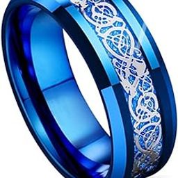 Dragon Celtic Inlay Polish Finish Blue Base Titanium Steel Ring for Men and Boys-image-80