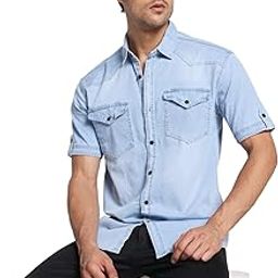 Men's Half Sleeve Casual Denim Shirt | Double Pocket | Half Sleeves Denim Shirts for Men-image-38