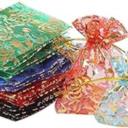 Silk Beingelegant-Pack Of 25 Women's Organza Net Potli Bags For Pooja, Return Gifts For Wedding, Sangeet, Shagun- Multi Coloured (Multi, 14X10)-1