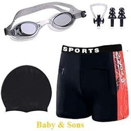 Baby & Sons Synthetic Swimming Kit , Black, Pack of 1 swimming costume ,1 swimming cap ,1 swimming goggle and basic ear plugs-38