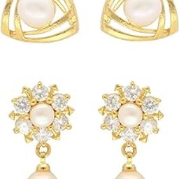 Shalimar Combo Of 2 Pair Earrings Fashion Jewellery for Women & Girls | AA Freshwater Pearl Earrings | With Certificate Of Authenticity Of Pearls-image-83