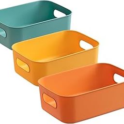 Kuber Industries (Set of 3) Plastic Baskets For Organizing (Small) Storage Basket With Handle - For Makeup Items, Toys, Socks - Green, Yellow & Orange-image-18