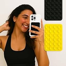 WorldStyle 2-Pack Silicone Case Suction Phone Pads Black & Yellow | Reusable Hands-Free Mount for Mirror, Wall, Glass | TikTok, Selfies, Makeup, Gym & Video Calls | No Residue, Ultra-Strong Grip-picture-17