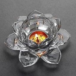 Italian Premium Exquisite Glass Lotus Flower Tea Light Candle Holder, Perfect for Lighting Decoration, Corporate Gifts,Home Decor and Festival Like Diwali, Christmas or Eid Set of (1)-23