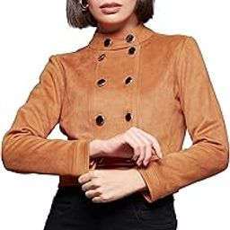 Women's Burnt Orange Mandarin Collar Full-Sleeve Solid Cropped Polyester Jacket-image-13