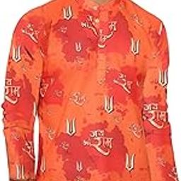 Shree Ram Cotton Blend Half Sleeve Mandrin Collor Short Length Religious Occasion Wear Worship Wear Ethnic Kurta for Men-image-50