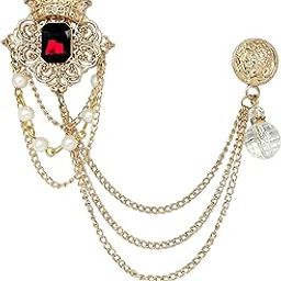 Crown Maroon Stone studded pearl brooch for Men and Saree-image-61