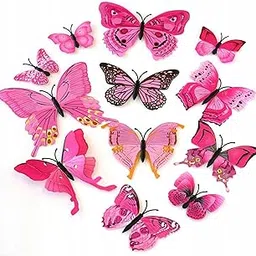 Art Street 3D Magnetic Butterfly Stickers for Wall & Refrigerator, Multi Size Butterfly Decoration Items, Wall Decor Butterflies Comes with Magnet and Gumming Cubes for Hanging(Pink, Set of 12)-picture-28