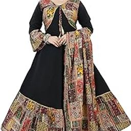 Women's Long Frock with Zari & Lace Work | Floral Printed Maxi Gown with Multicolor Dupatta | Fit & Flare, Crepe Fabric, Stylish Dress for Party, | S to XXL-image-13