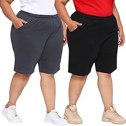Womens Plus Size Long Shorts - Combo Pack of 2-image-38