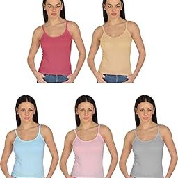 DIXCY Cotton Assorted Plain/Solid Women's Camisole - Pack of 5 (#Sonia-Asst-90 CM)-image-99
