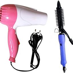 Arzet COMBO of Professional Folding NV-1290 Hair Dryer with 2 Speed Control 1000 WATT (PINK) and AIO-16b Hair Curler (Pink)_AB-12