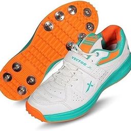 CKT-200 Metal Spike Cricket Shoes – White/Blue/Orange | Superior Grip, Lightweight Design | Ideal for Batting, Bowling & Fielding Performance 11 UK-image-49