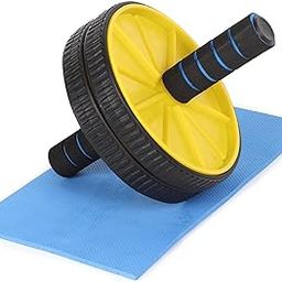 FITFUEL Ab Wheel Roller with Knee Mat, Double Wheel Design, Ergonomic Dual-Grip Handles, Black and Yellow-12