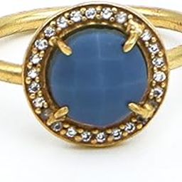 Blue Opal Gold-Plated Adjustable Round Ring – Blue Gemstone Party & Engagement Jewelry-image-89