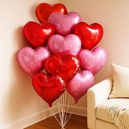 Party Propz Heart Balloons For Decoration - Set of 10 Pcs Red heart Foil balloons and Pink heart balloons | Hearts Shape Balloon | Anniversary Decoration Items | Red, Pink (Foil)-image-4