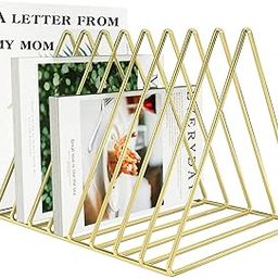VOSTOR Files Folder Stand Desktop File Organizer, Triangle Wire Magazine Holder Book Shelf, 9 Slot File Sorter Eye-catching Decoration for Indoor Office Home, Photography Props, Fashion in INS(Gold)-picture-27