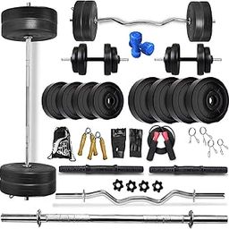 Bodyfit Home Gym Combo, Home Gym Set, Gym Equipment, Weight Plates (8Kg-100Kg) Combo with 5Ft Straight,3Ft Curl Bar, 2 Dumbbell Rods,with Accessories (10KG Combo KIT)-picture-16