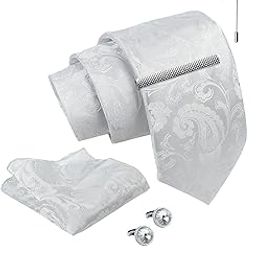 Tie for Men – Checkered Silk Neck Ties Set with Cufflinks Flower Pin, Pocket Square & Black Gift Box, Combo Necktie Sets for Office Wear, Formal Suits & Weddings (Pure White, NXWDS_50)-picture-13
