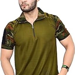 Military/Army Dark Green Neck Collared 2-Zipper Uri T-Shirt for Men-image-71