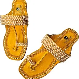 pehnawacraft Peach Pearl Original Kolhapuri ethnic flats for Women | Leather fancy kollapur chappal | Stylish ladies bridal wedding sandal | Traditional kolapuri footwear | colapuri for girls | best kohlapuri chappal-picture-7