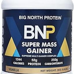 BNP Super Mass Gainer Vanilla – 1244 Calories, 52g Protein, 250g Carbs per Serving – 2kg Supreme Multi Gainer for Muscle Growth-image-82