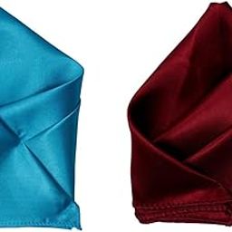 Set of 2 Satin Pocket Squares for Men – Turquoise Blue & Maroon – Formal & Wedding Accessories – Bulk Order Available-21