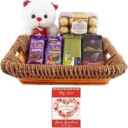 SFU E Com Premium Chocolate Gift With Wooden Basket | Valentine Chocolate With Love Greeting Card | Valentine Chocolate Hamper | 486-22