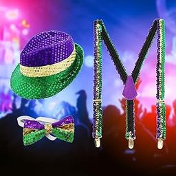 Sequin Cowboy Hat Men's Suspender Tie Set for Performance Wedding Mardi Gras Sequin Suspender Tie-image-29