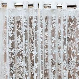 7Ft Grommet Curtains Door Curtain Set Of 2|Heavy Tissue Net Floral Semi Transparent Sheer Parda For Home Living/Drawing And Bedroom, 4X7 Feet, White Net Curtains, Pack Of 2 Pcs, Jhaad-30