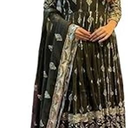 Women's Faux Georgette Sequence and Embroidery Work Green Anarkali Gown with Dupatta (X-Large)-13