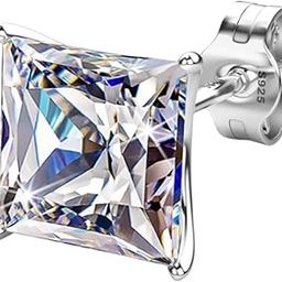 925 Silver Men's "Sparkling Martini" Square Solitaire Stud Earring | 92.5 Sterling Silver and Diamond like Brilliance Sparkling Zirconia | Single Stud for Men | Lovely Gift - Silver 7mm-image-49