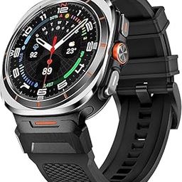 Durable Armor Strap Compatible with Samsung Galaxy Watch Ultra Band 47mm, Sturdy Stainless Steel Metal Connector Widened Silicone Strap for Galaxy Watch 7 Ultra Band - Black-image-58