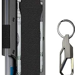 Unisex Card Holder Minimalist Metal RFID Blocking Card Wallet with Cash Strap Slim Wallet | Holds 7 and More Cards with Expandable Features (POP14-NEW1 with Keyring)-19