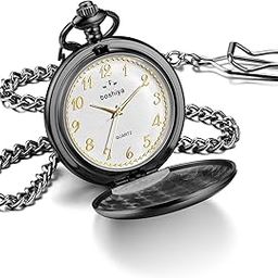Smooth Black Pocket Watches for Men Quartz Arabic Digital Dial, Classic Vintage Mens Womens Pocket Watch with Chain Christmas Graduation Birthday Gifts Fathers Day, Smooth-Arabic Dial-Black-image-68