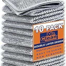 Mr. Clean Pack of 10 Multipurpose Steel Scrubber for Kitchen - Heavy-Duty Stainless Steel Wool Scrubber Pads for Dishes, Pans, Sinks & Counters - Non-Scratch, Rust-Resistant, Machine Washable-8