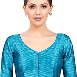 Women's Resham Brocade Readymade Saree Elbow Length Sleeves Blouse-image-77