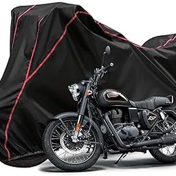AUTOTEN-Bike Body Cover Compatible with Royal Enfield Bullet 350 Full Body Cover with Waterproof, Dust Proof, UV Rays Protective, Triple Stitching & Lightweight Covers - (Black with Waterproof Red)-17